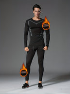 6pcs Men's Thermal Fleece-Lined Sports Underwear Set – Printed Warm Base Layer for Fall Winter Running Fitness Training, Morning & Night Workout Gear
