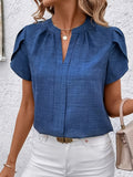 Women's Petal Sleeve V-Neck Shirt Elegant Notched Collar Solid Color Blouse Spring Summer Fall Top S-XL 6 Colors