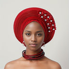 African Nigerian Gele Hat Layered Applique Headpiece Women Wedding Tea Party Fascinator Traditional Headwear 15 Colors Mother's Day Gift