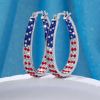 Bohemian Retro Hoop Earrings for Women – Colorful Star & Dot Design with Blue Red White Zircon Crystals, Lightweight Zinc Alloy, Chunky Statement Earrings for Festival, Vacation & Holiday Gift