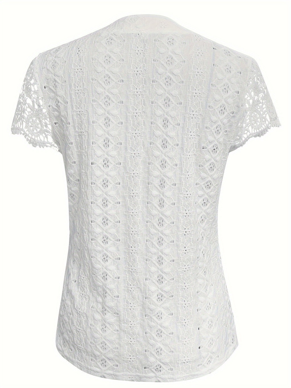 Women's Lace Trim V-Neck Button-Front T-Shirt Elegant Casual Short Sleeve Summer Top Lightweight Knit Regular Fit Machine Washable S M L XL XXL