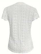 Women's Lace Trim V-Neck Button-Front T-Shirt Elegant Casual Short Sleeve Summer Top Lightweight Knit Regular Fit Machine Washable S M L XL XXL