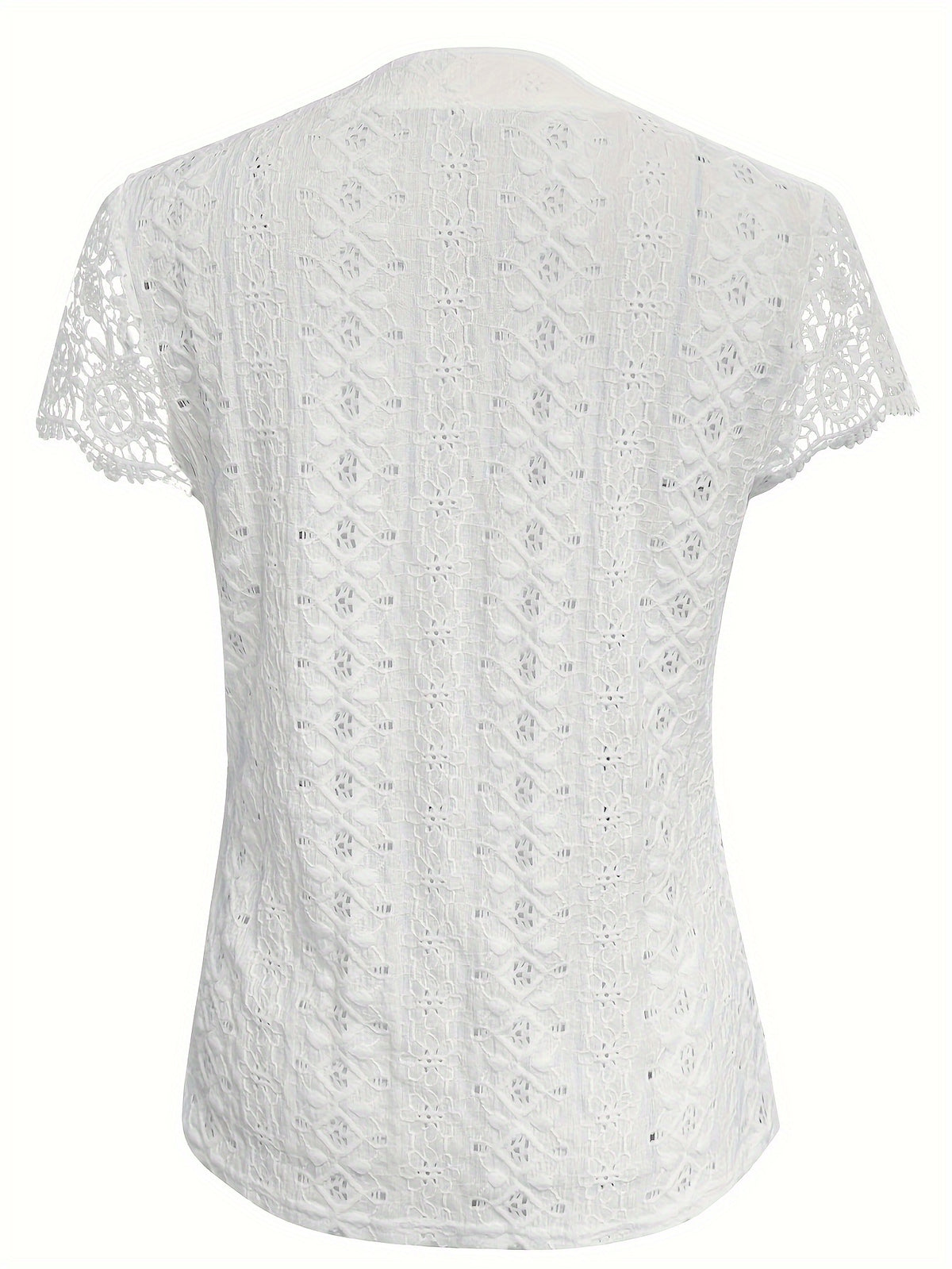 Women's Lace Trim V-Neck Button-Front T-Shirt Elegant Casual Short Sleeve Summer Top Lightweight Knit Regular Fit Machine Washable S M L XL XXL