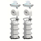 Freestanding Toilet Paper Holder – Metal Stand with 3 Reserve Roll Storage, Modern Bathroom TP Dispenser, No Drilling Required, Housewarming & Christmas Gift