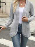 Women's Elegant Front Open Sweater Cardigan Long Sleeve Pleated Detail Solid Color - Soft Suede Feel Layering Piece for Fall Winter Office Casual Daily Wear