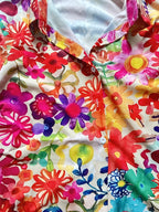 Women's Floral Print Button Down Shirt Long Sleeve - Colorful Flower Pattern V-Neck Casual Blouse with Pockets, Loose Fit Spring Summer Top, Boho Vacation Shirt S-XXL