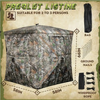 Pop-Up Hunting Blind 2-3 Person – 270° See-Through Design, Camouflage Ground Blind for Deer & Turkey Hunting, Easy Setup with Carrying Case