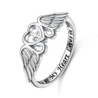 S925 Sterling Silver Angel Wing Memorial Ring – A Piece of My Heart Lives in Heaven, Rhodium Plated, Sympathy Gift for Loss of Mom Dad Grandma Grandpa Daughter Son, Sizes 5-10