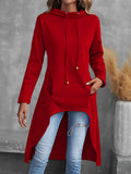 Women's Hi-Low Hem Hoodie Sweatshirt Casual Long Sleeve Drawstring Pullover Solid Color Hooded Top Red Black Blue Grey Yellow S-XXL