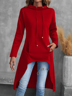 Women's Hi-Low Hem Hoodie Sweatshirt Casual Long Sleeve Drawstring Pullover Solid Color Hooded Top Red Black Blue Grey Yellow S-XXL