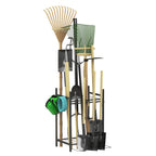Garden Tool Organizer for Garage Heavy Duty Metal Rack with Hooks – Freestanding Yard Tool Stand Holder for Long-Handled Brooms, Shovels, Rakes & Outdoor Tools, Black Storage Rack