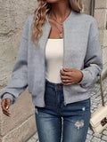 Women's Baseball Collar Zipper Jacket - Solid Color Casual Outerwear | Rib-Knit Polyester Lined Sporty Coat Fall Spring Fashion New Arrival