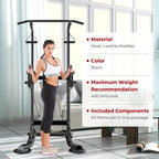 Power Tower Pull Up Bar Dip Station – Adjustable Height 50"-90.6" 330LBS Multi-Function Strength Training Equipment for Men & Women Home Gym, Free Elastic Bands Included