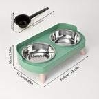 Elevated Cat Bowls Raised Stainless Steel - Double Cat Food and Water Bowl Set, Anti-Vomit Neck Protection, Non-Slip Feeder Stand, Splash-Proof Dishwasher Safe, Includes 2 Bowls & Pet Food Scoop for Indoor Cats
