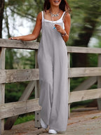 Women's Wide Leg Jumpsuit Sleeveless Solid Color Romper with Pockets Boho Casual Overalls 10 Colors S-XXL