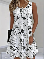 Women's Summer Midi Dress Fashion Printed Sleeveless Crew Neck Flared Hem Casual Vacation Dress European American Style S M L XL XXL