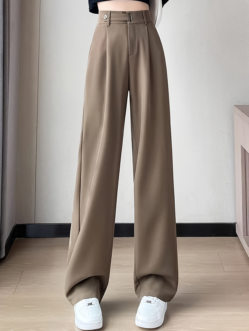 Women's High-Waist Wide-Leg Suit Pants Draped Straight-Leg Trousers Slim Fit Workwear Pants Belt-Free Office Casual Spring Summer Autumn Black Grey Apricot Champagne Wheat S-XXL