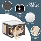 Multi-Layer Cat House with 2-Tier Bed, Toy Tunnel, Foldable Scratching Post & Cozy Mat – All-Season Indoor Cat Condo with Plush Hanging Ball, Nylon Frame & Canvas, Foldable Design