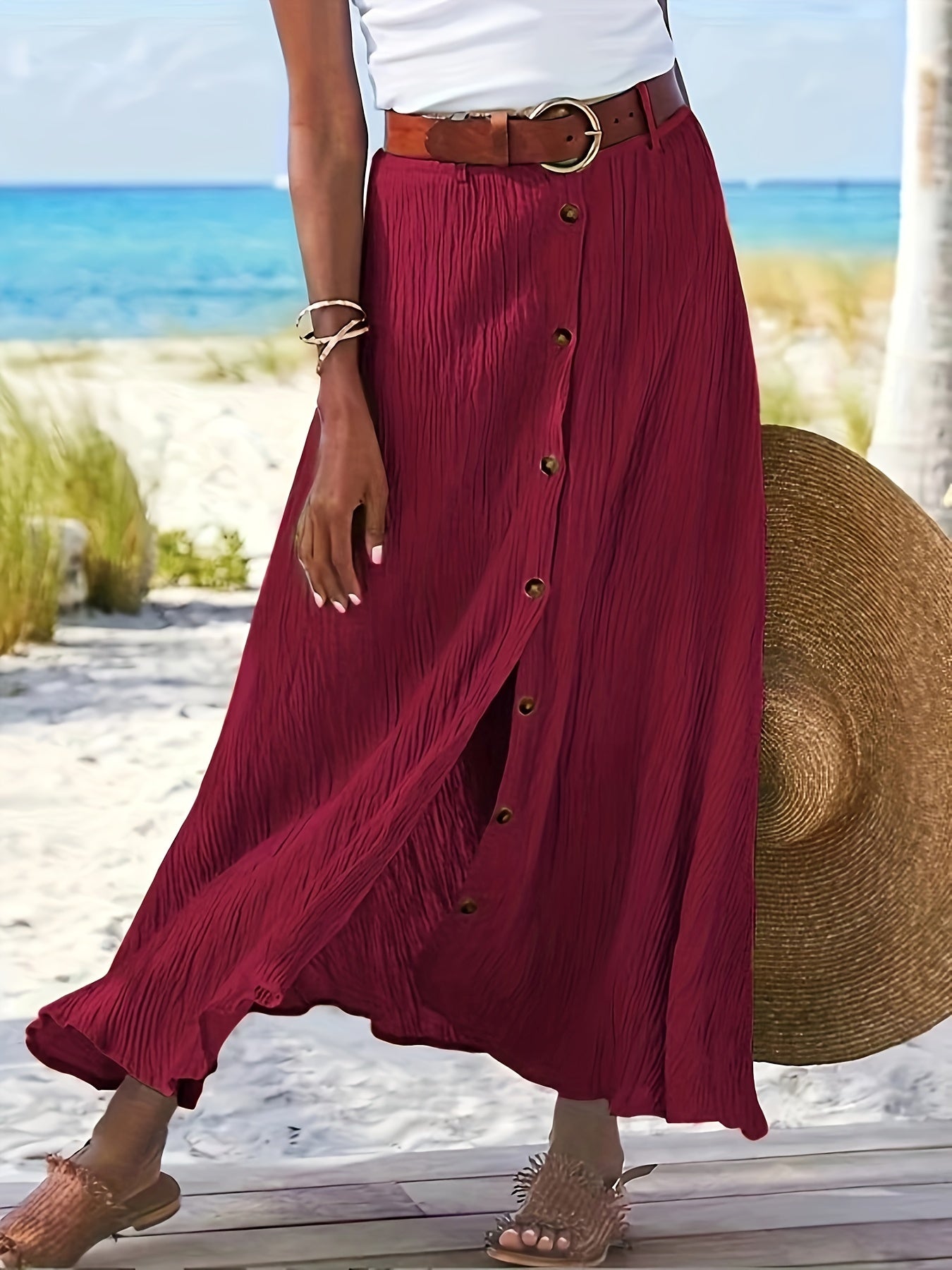 Women's A-Line Midi Maxi Skirt Side Slit Mid-Waist Long Flowy Semi-Sheer Polyester Skirt 8 Colors S-XXL Spring Summer Casual Daily Wear
