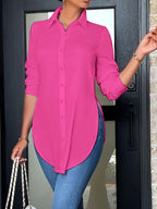 Women's Elegant Long Sleeve Button-Front Blouse | Non-See-Through Office Shirt with Side Slit | All-Season Professional Casual Top | Easy-Care Ladies Work Blouse | XS-XXL Multi-Color
