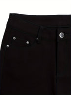 Women's High Waist Stretch Skinny Jeans Metal Button Detail Street Style Slim Fit Denim Pants 10 Colors S-XXL