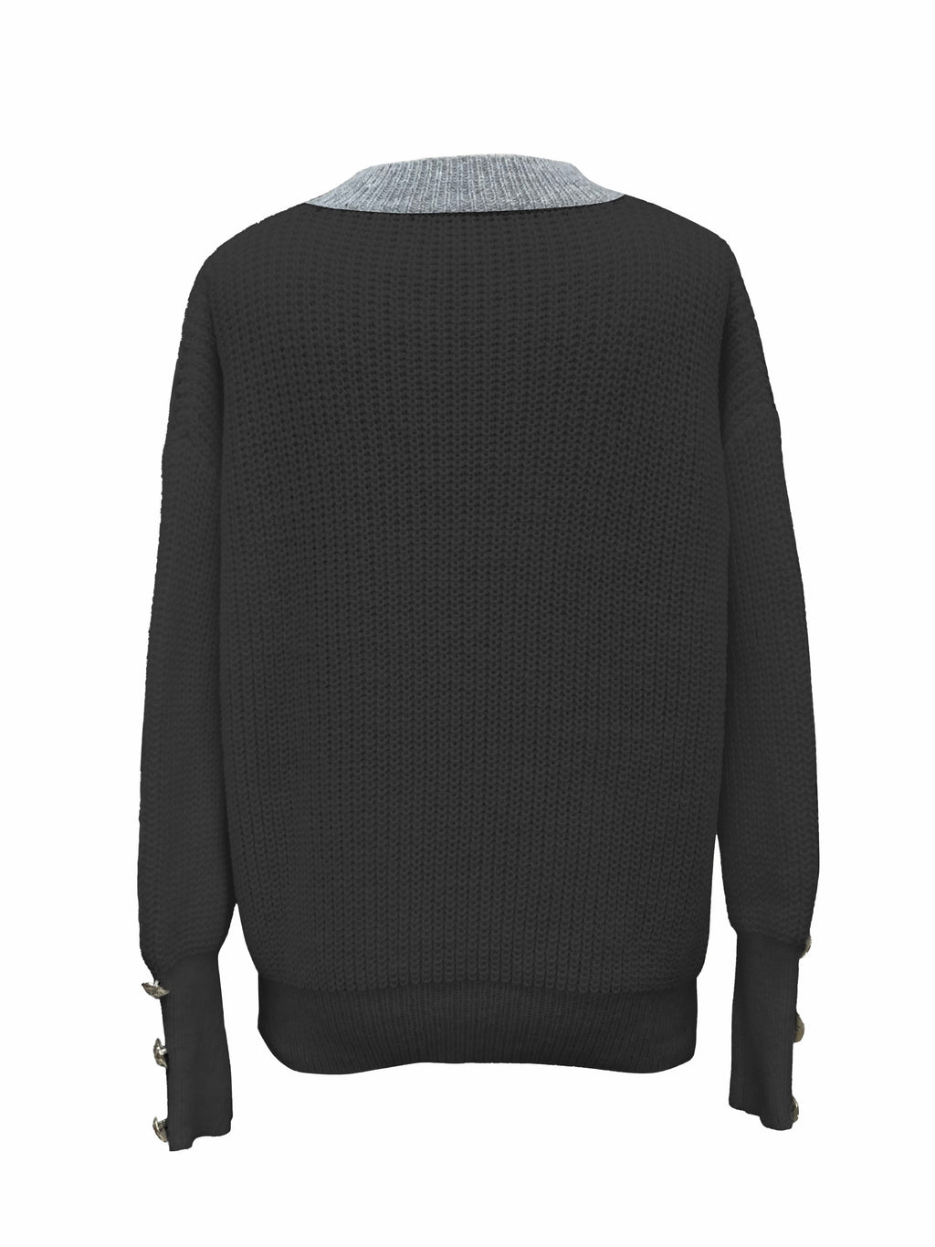 Women's V-Neck Button-Decorated Pullover Sweater – Casual Solid Color Knit Top for Fall Winter, Lightweight Polyester Stretch Pullover, Sizes S-XXL, White & Sea Blue