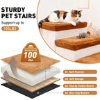 3-Tier Foldable Dog Stairs for Small Dogs – Non-Slip Nylon Pet Ramp for High Beds & Sofas, Compact Foldable Design, Brown & White, Includes Bonus Chicken Leg Plush Toy