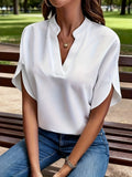 Women's V-Neck Batwing Sleeve Blouse Loose Fit Solid Color Pullover Top - Casual Commuter Style for Spring Summer Fall | Lightweight Breathable Shirt