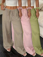 Women's Wide Leg Pants Elegant Solid Color Flowy Trousers Lightweight 100% Polyester All-Season Casual Pants S-XXL