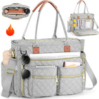 Women's Diamond Pattern Tote Bag – Multi-Compartment Laptop Work Bag, Wear-Resistant Commuter Teacher Bag, Stylish Professional Shoulder Bag for Office, School & Travel