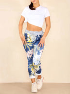 Floral Print Drawstring Capri Pants for Women - Boho Cropped Pants with Stretch Fabric, Spring Summer Fall, S-XXL