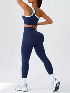 Women's 2-Piece High-Waisted Butt-Lifting Leggings & Sports Bra Set – 90% Polyamide Stretchy Minimalist Yoga Running Workout Outfit with Camisole Top, Solid Color, S-XL