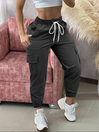 Cargo Pants Women Drawstring Waist Multiple Pockets Frayed Hem All-Season Comfort Fit Casual Wear - Black Khaki Olive Grey Navy Dark Gray S M L XL XXL Woven Stretch Fabric