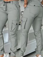 Women's High Waist Cargo Joggers Ankle Pants with Drawstring Pockets Slim Fit Casual Trousers Spring Autumn Black Khaki Grey XS-XL