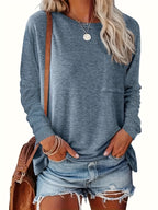 2 Pack Women Long Sleeve T-Shirts Solid Round Neck Casual Basic Layering Tops Spring Fall Shirt Pink Gray Blue Green Khaki S M L XL XXL