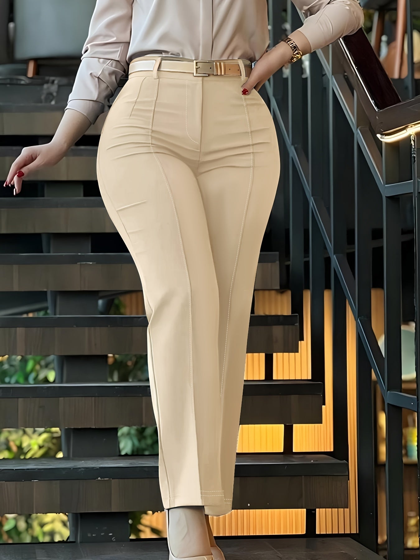 Women's Solid Color Tailored Suit Trousers – Chic Long Length 100% Polyester Structured Pants for Office, Business Casual & Formal Occasions
