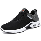 Men's Air Cushion Athletic Sneakers – Breathable Lace-Up Casual Sports Shoes with Slip-Resistant Sole, Black & White or Black Blue, Sizes US 6.5–11.5, Sporty Urban Style