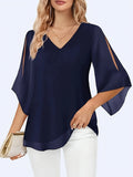 Women's Chiffon Blouse Lightweight Casual Long Sleeve Button Down Shirt | Navy Khaki Black Loose Fit Office Work Top S-XXL
