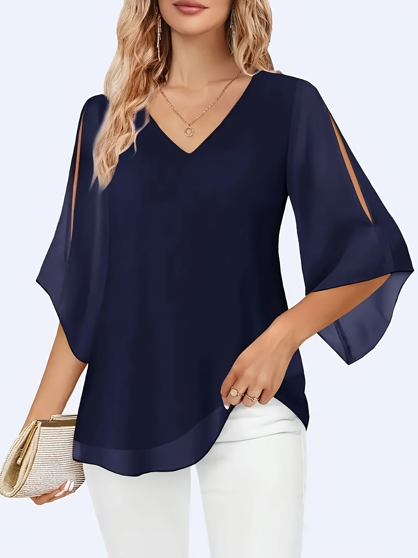 Women's Chiffon Blouse Lightweight Casual Long Sleeve Button Down Shirt | Navy Khaki Black Loose Fit Office Work Top S-XXL
