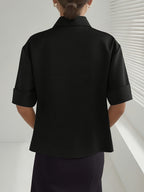 Women's Elegant Neckline Short Sleeve Solid Color Blouse 100% Polyester Casual Chic Top White Black Light Blue Coffee S M L XL All Season Woven Shirt