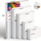 Stretched Canvas Multi-Pack Primed White 100% Cotton – Round Rectangular and Square Sets in 10 15 and 20 Pieces – Artist Canvas Boards for Acrylic Oil Painting Pouring and Mixed Media