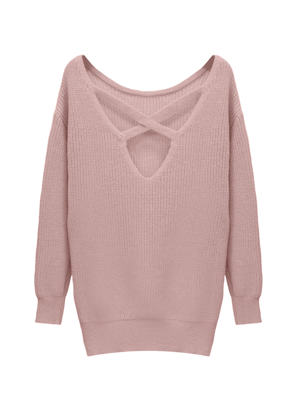 Women's Cross-Back Cutout Knit Dress Y2K Style Hollow Out Bodycon Pink Solid Color Fall Winter XS S M L XL XXL