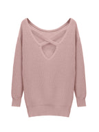 Women's Cross-Back Cutout Knit Dress Y2K Style Hollow Out Bodycon Pink Solid Color Fall Winter XS S M L XL XXL