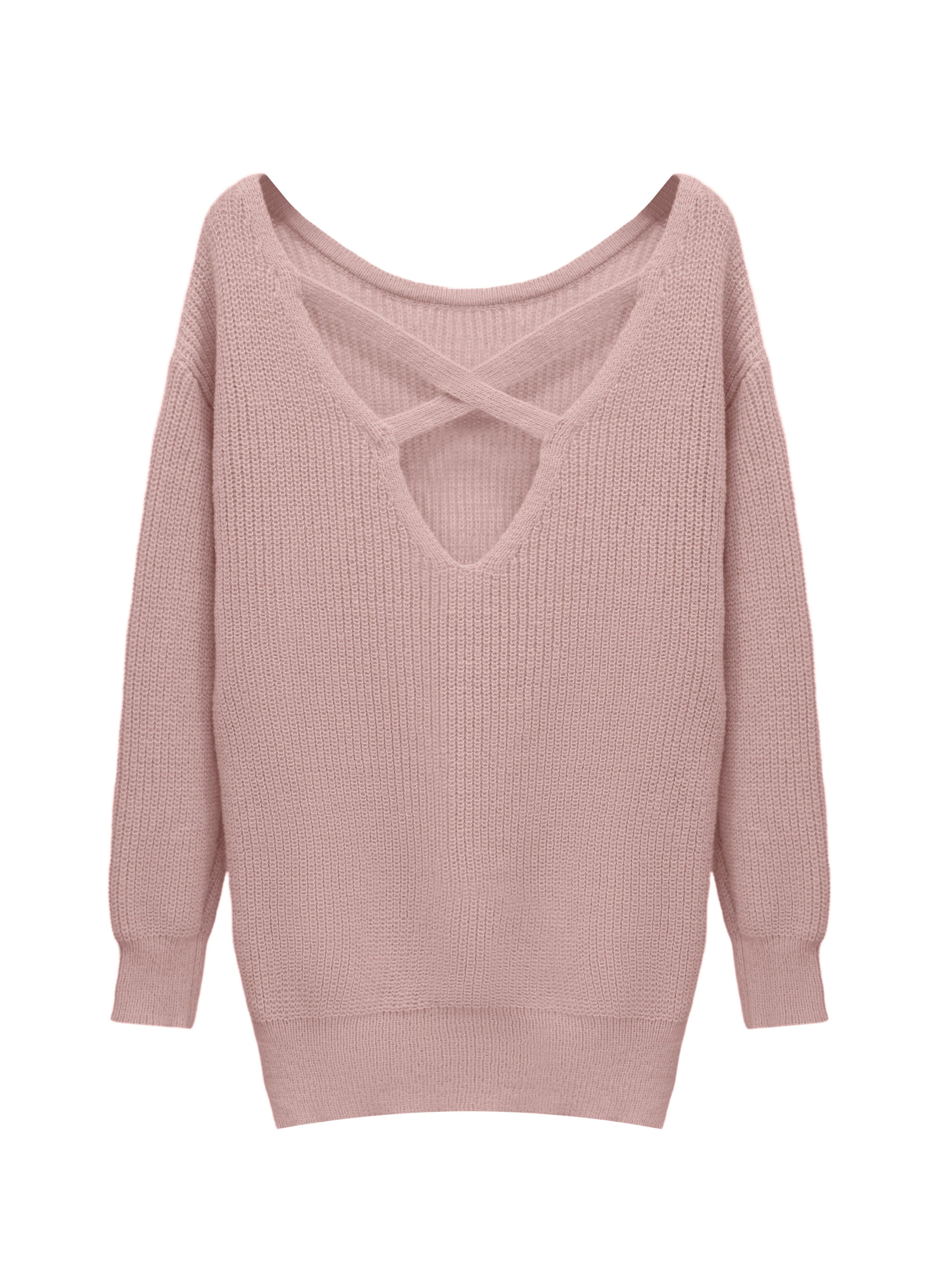 Women's Cross-Back Cutout Knit Dress Y2K Style Hollow Out Bodycon Pink Solid Color Fall Winter XS S M L XL XXL