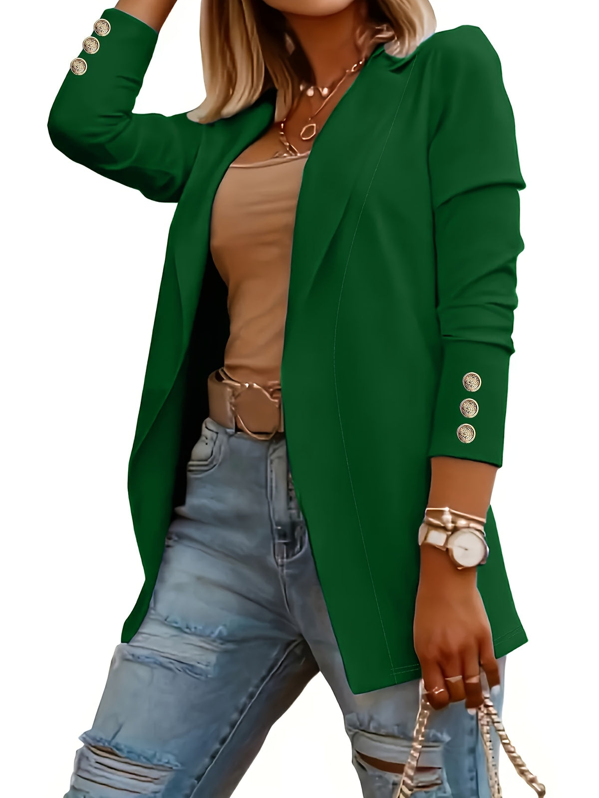 Women's Cardigan Coat Solid Color Midi Length Flap Collar Long Sleeve Decorative Button Open Front Knit Cardigan Sweater Coat