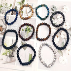 Natural Stone Beaded Bracelet Set 10pcs 8mm Round Elastic for Men Women - Boho Stackable Stretch Bracelets Unisex Healing Crystal Gemstone Wrist Jewelry for Festival, Birthday & Holiday Gift