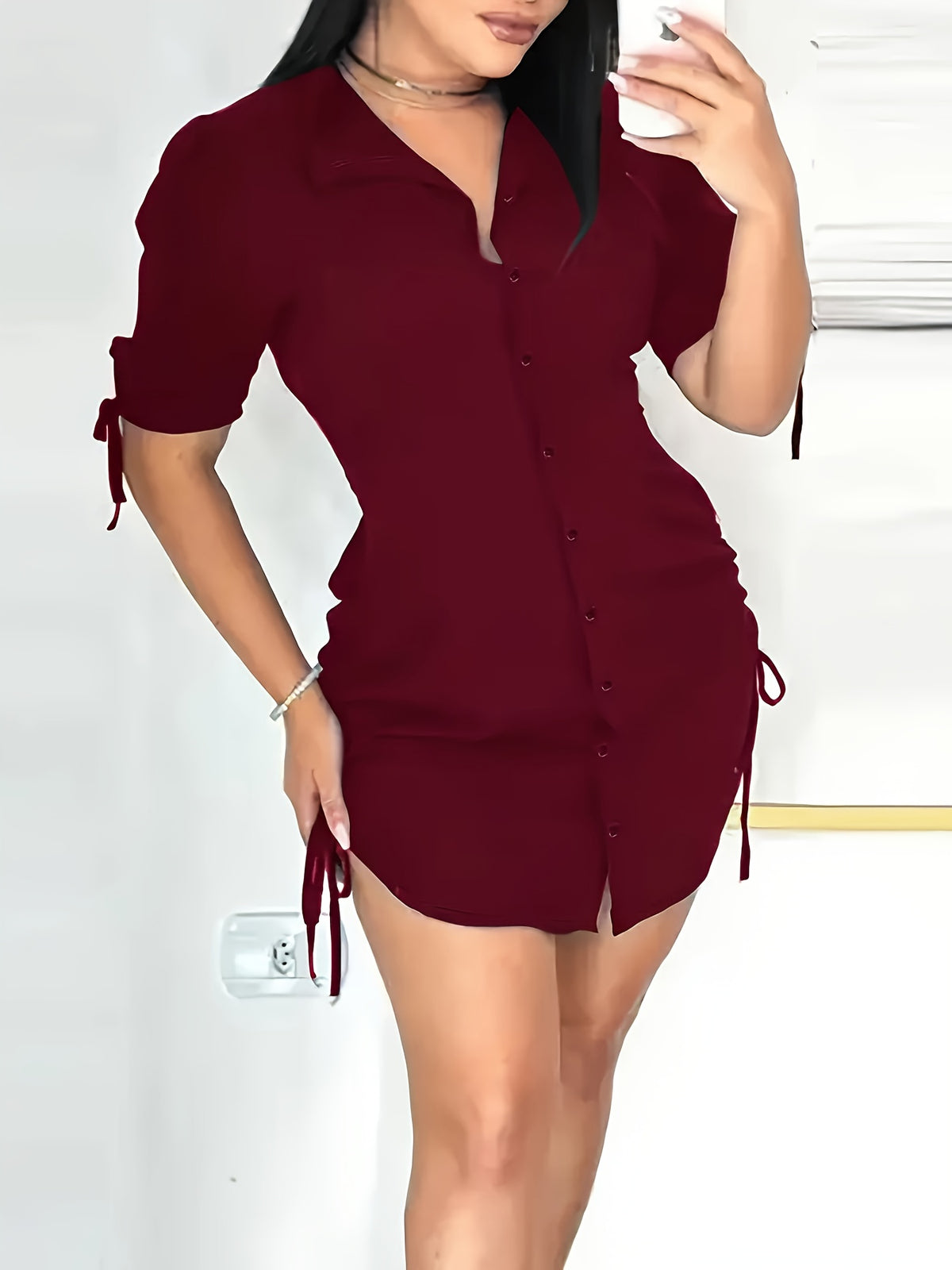 Women's Button-Up Shirt Dress with Belt - Elegant Short Sleeve Belted Dress for Casual & Formal Occasions, Lightweight Flattering Fit, Black Red Orange Blue, Sizes S-XXL, Chic Everyday Style
