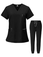 Nurse Scrubs Set – V-Neck Top & Jogger Pants Uniform for Nursing, Medical, Dental & Hospital Healthcare Workers, Solid Color Workwear with Pockets