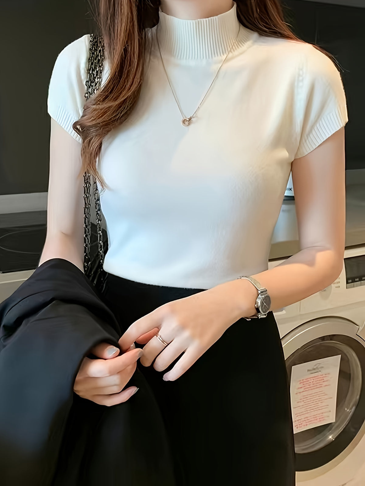 Women's Ice Fiber Half-High Collar Short Sleeve Pullover | Lightweight Cooling Thin Knit Top Versatile Summer Casual Wear