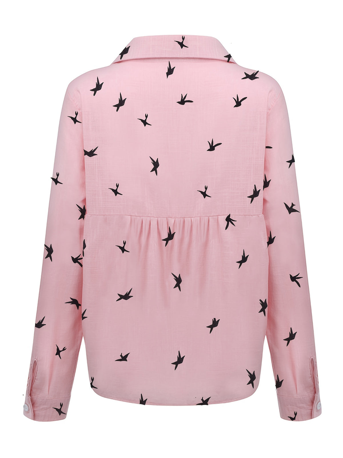 Women's Bird Print Button-Front Long Sleeve Shirt | Lapel Collar Casual Woven Polyester Top for Spring Fall Everyday Wear